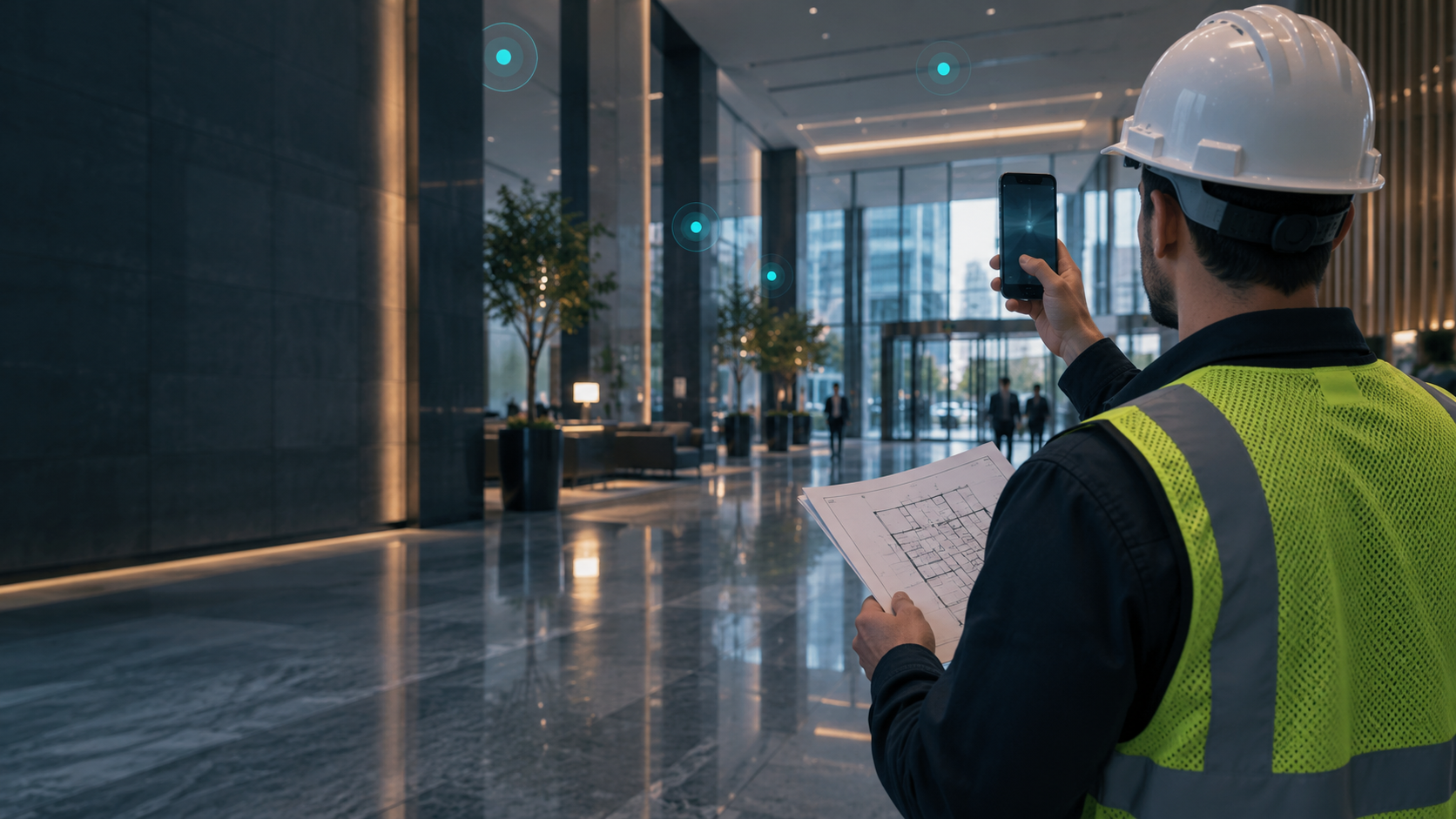 Landscape campaign image for GoFlexConnect cellular survey work in a commercial building.